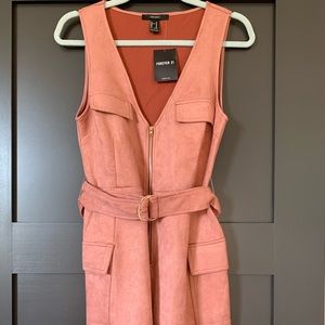 Pink suede romper with belt